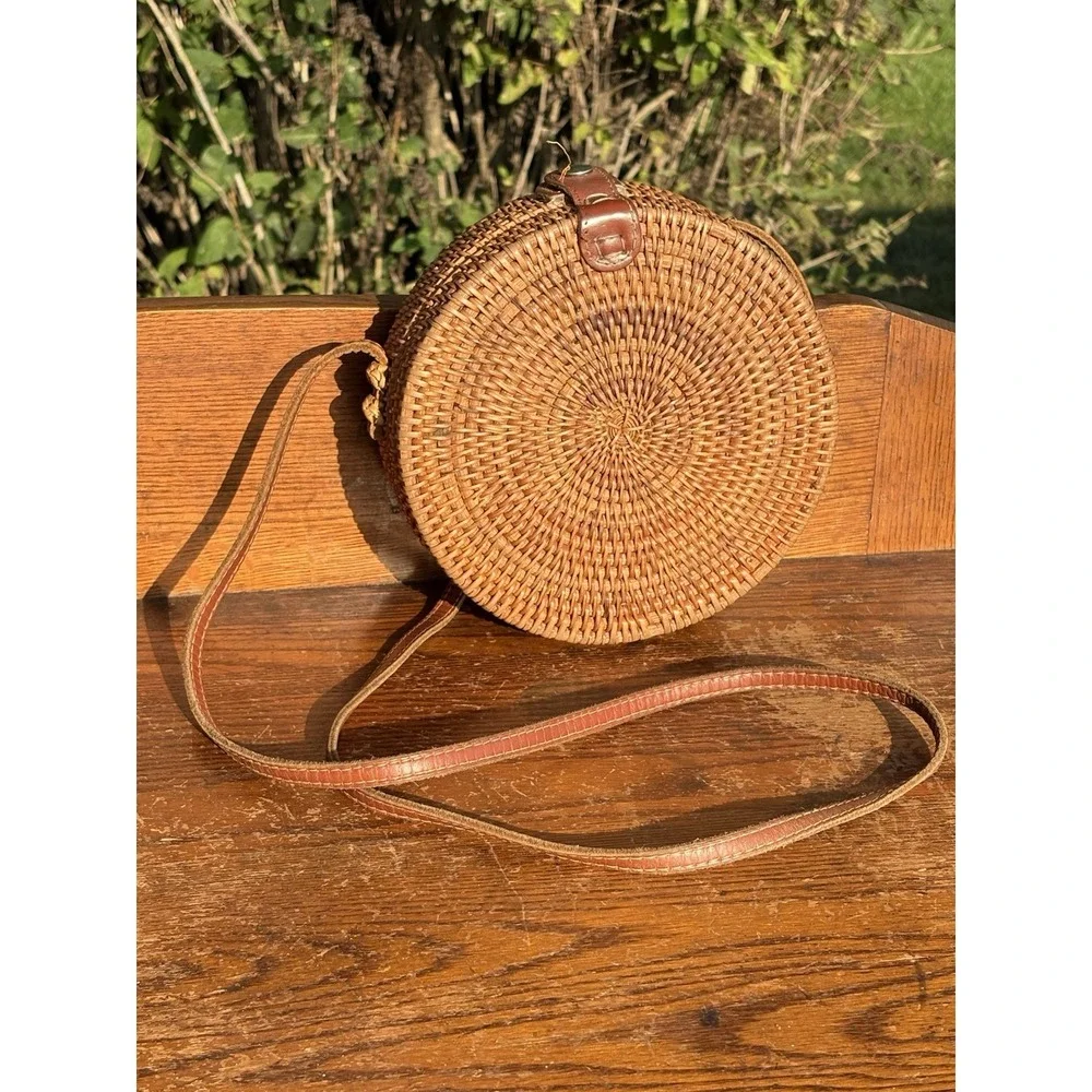 Round Rattan Bag for Women - Handmade Ata Wicker Woven Purse